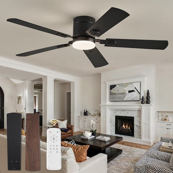52 in. Indoor Matte Black Flush Mount 3-Colors LED Ceiling Fan with Dual-Finish Blades and Light Kit and Remote Control
