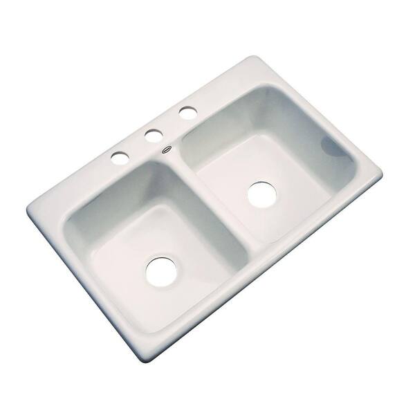Thermocast Newport Drop-in Acrylic 33x22x9 in. 3-Hole Double Bowl Kitchen Sink in Natural