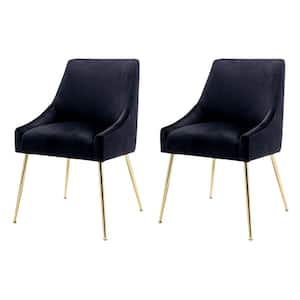 Trinity Black Upholstered Velvet Accent Chair with Metal Legs (Set Of 2)
