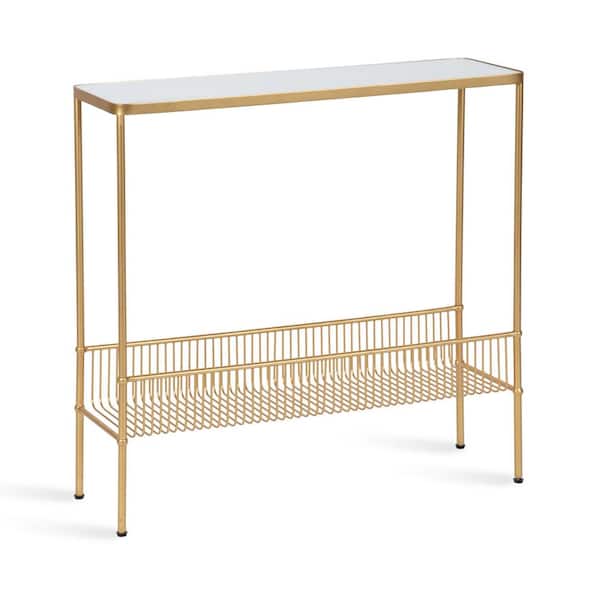 Kate and Laurel Trubey 30 in. Gold Rectangle Glass Console Table with Shelf