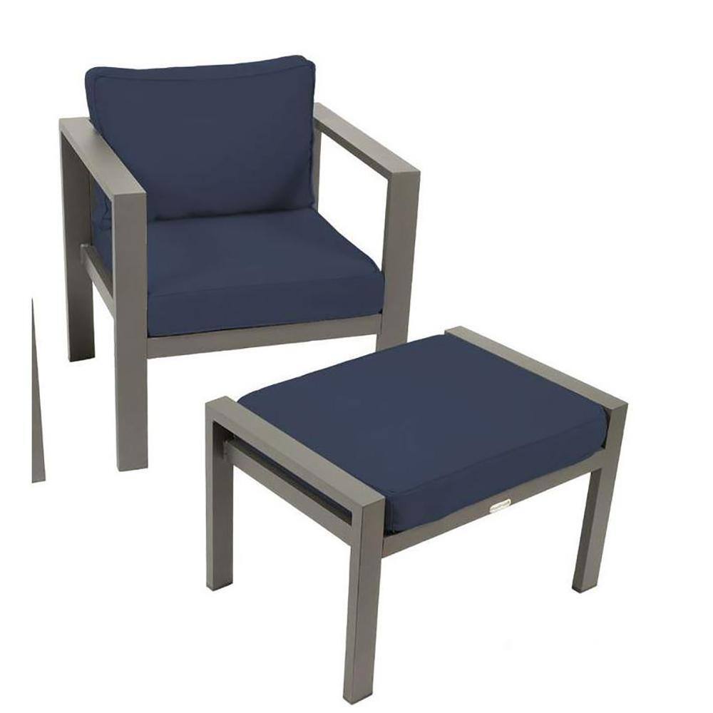 Lakeview Industrial Modern Aluminum Ottoman with Navy Sunbrella® Cushion