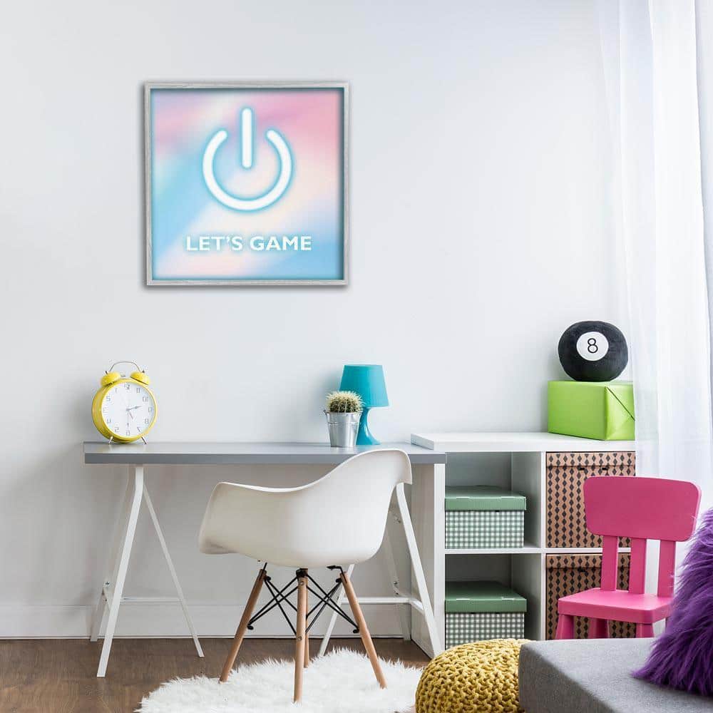 Pastel Let's Game Power Symbol by Yass Naffas Designs Gray Framed Typography Giclee Art Print 24 in. x 24 in.