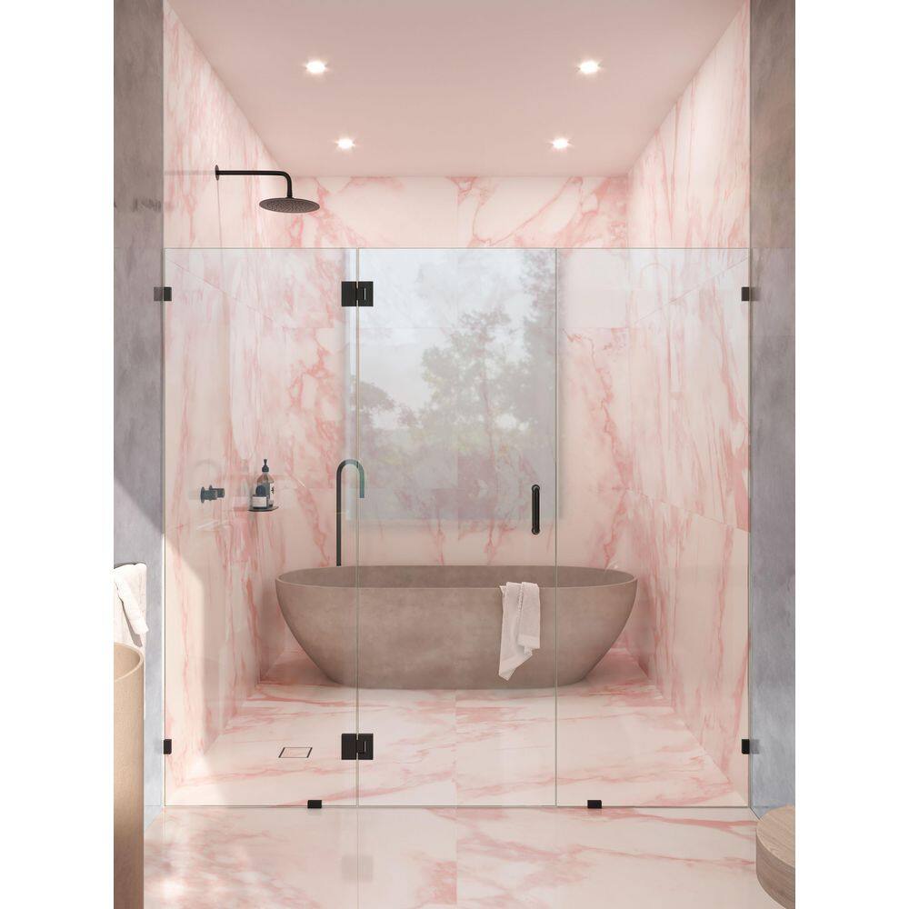 Stellar Frameless Matte Black Glass 3-Panel Inline Shower Door