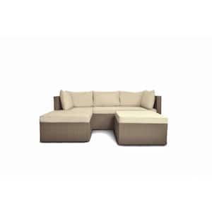 Space Saver Steel Frame Outdoor Sectional Set Wicker Furniture Piece with Weather-Resistant Cream Cushions