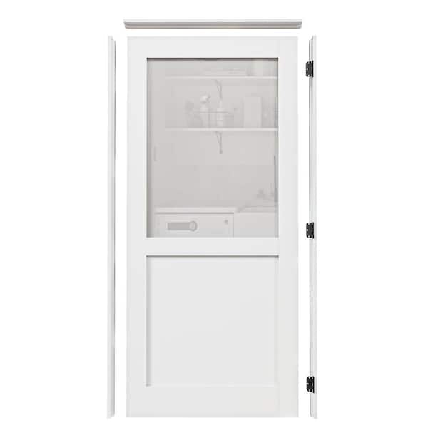 36 in. x 80 in. 1/2-Lite Frosted Glass Left-Handed White Solid Core Single Door with Quick Assemble Jamb Kit