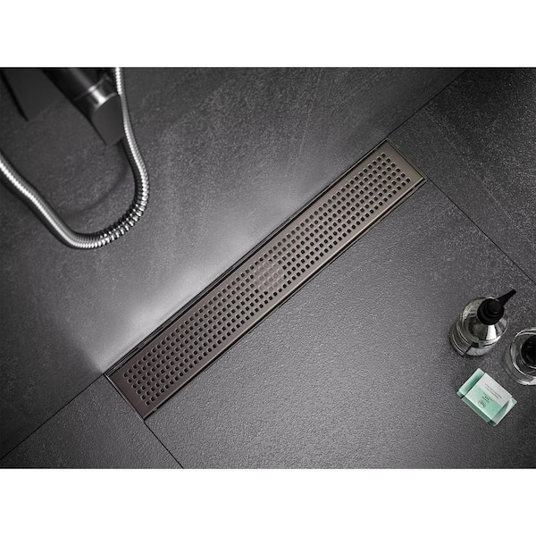 32 in. Linear Stainless Steel Shower Drain with Square Hole Pattern in Venetian Bronze