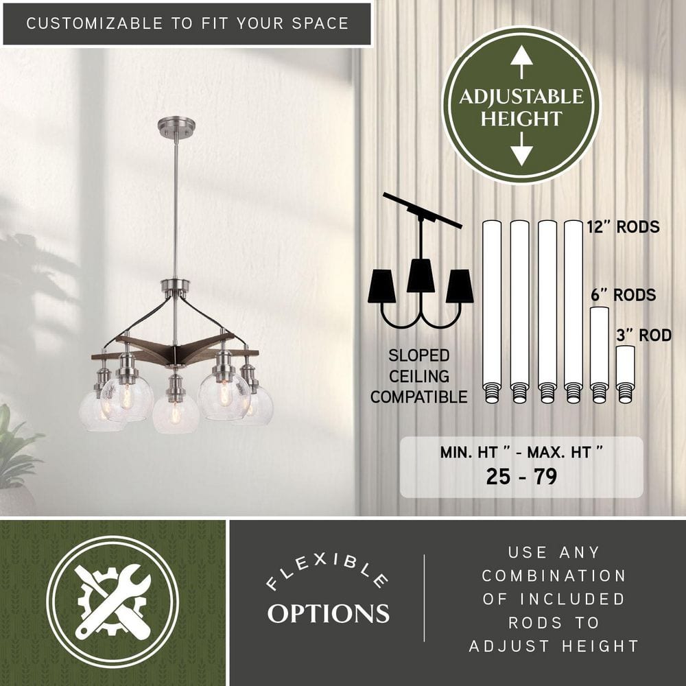 Satin Nickel 25'' Globe Chandelier with Dark Accents