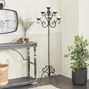 61 in. Brown Metal Tall Candelabra with Scroll Designs