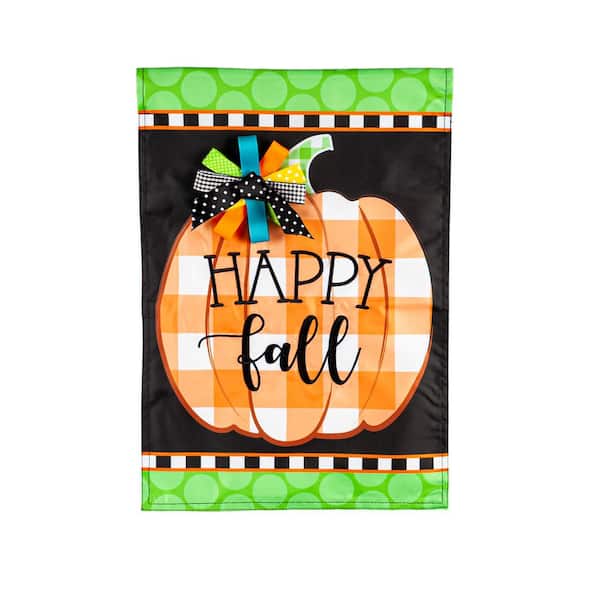 Evergreen 1 ft. x 1-1/2 ft. Happy Fall Pumpkin Garden Applique Flag