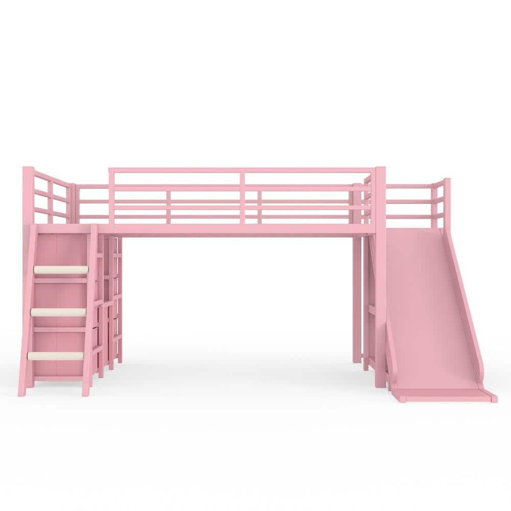 Pink Twin Metal Loft Bed with Slide, Ladder, Storage Drawers, Shelves and Hanging Area durable construction price history on PriceWatchPro