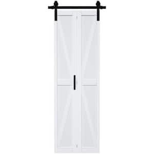 25 in. x 84 in. Paneled White Finished MDF British K Shape Composite Bifold Sliding Barn Door with Hardware Kit
