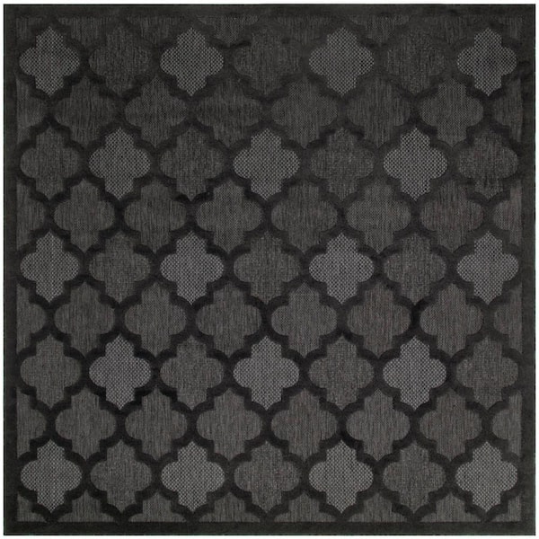 Nourison Easy Care Charcoal Black 9 ft. x 9 ft. Trellis Contemporary Square Area Rug