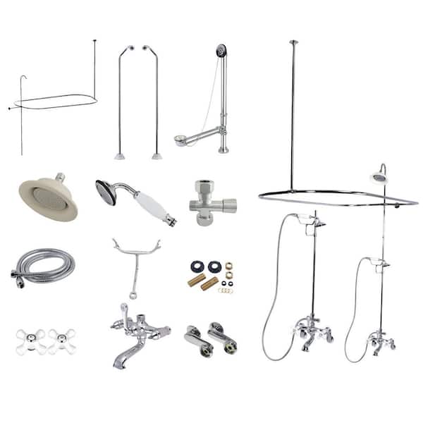 Vintage Combo Set 3-Handle Claw Foot Tub Faucet with Shower Enclosure in Polished Chrome