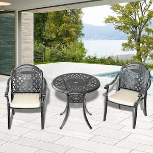 3-Piece Metal cast aluminum Outdoor Dining table and chairs patio furniture Set (with Cushions, random colors)