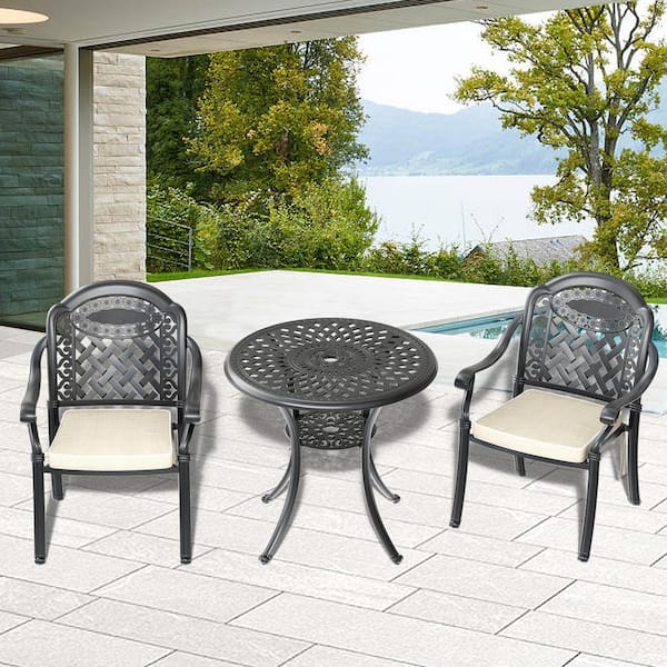 Unbranded 3-Piece Metal cast aluminum Outdoor Dining table and chairs patio furniture Set (with Cushions, random colors)