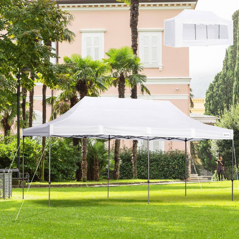 White Adjustable Height Pop-Up Canopy Tent with Sidewalls