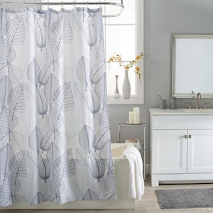 71 x 71 in. White/Grey Leaves Polyester Shower Curtain