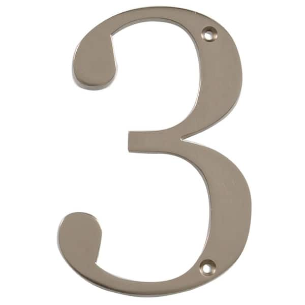 Everbilt 4 In. Satin Nickel Flush Mount Metal House Number 3 30136 ...