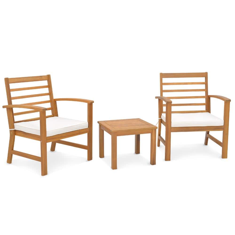 3-Piece Acacia Wood Patio Chair Set with White Cushions and Coffee Table price history on PriceWatchPro