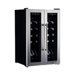 24 Bottle Wine Cooler Refrigerator Dual Temperature Zones, Freestanding Wine Fridge with Stainless Steel French Door