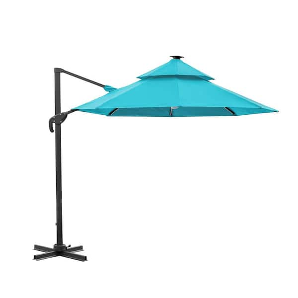 Furniture of America Maxy 10 ft. Steel Roma Cantilever Solar LED Strip Tilt 360 Patio Umbrella in Teal