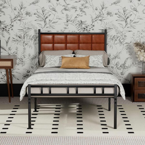 VECELO Bed Frame With PU Upholstered Headboard, Twin Platform Bedframes ...