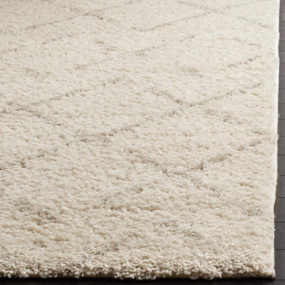 Ivory Beige Geometric Shag 10' x 10' Square Area Rug