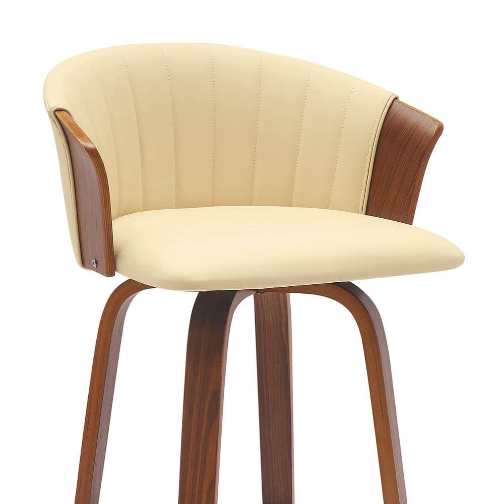 Diana 26" Cream Faux Leather Swivel Walnut Wood Counter Stool