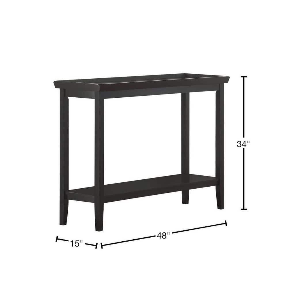 Black Wood Console Table with Shelf, 48 in
