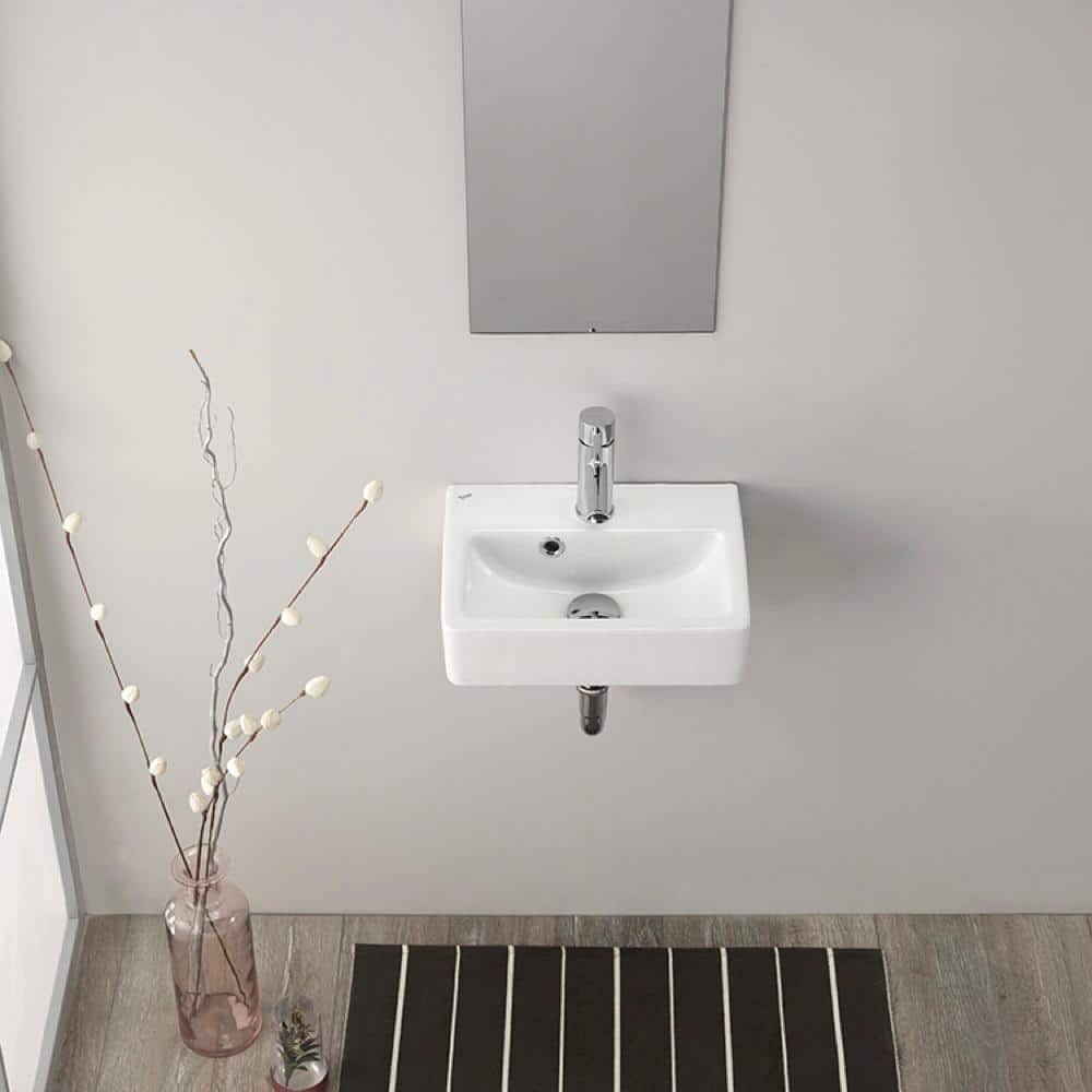 Mini Glossy White Ceramic Rectangular Wall-Mount Bathroom Sink