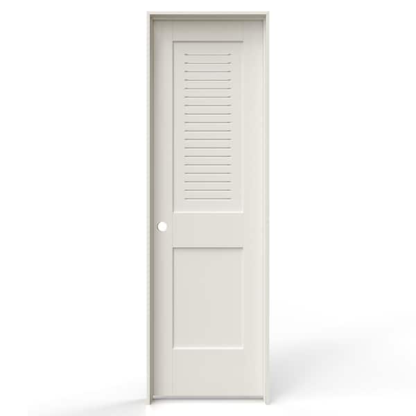 JELD-WEN 24 in. x 80 in. 2 Panel Right-Handed Primed MDF Wood Single Prehung Interior Door Upper Modern Ventilated Panel Louver