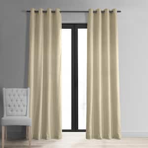 Alabaster Beige Velvet Grommet Blackout Curtain - 50 in. W x 108 in. L (1 Panel)