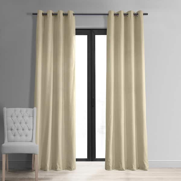 Exclusive Fabrics & Furnishings Alabaster Beige Velvet Grommet Blackout Curtain - 50 in. W x 120 in. L (1 Panel)