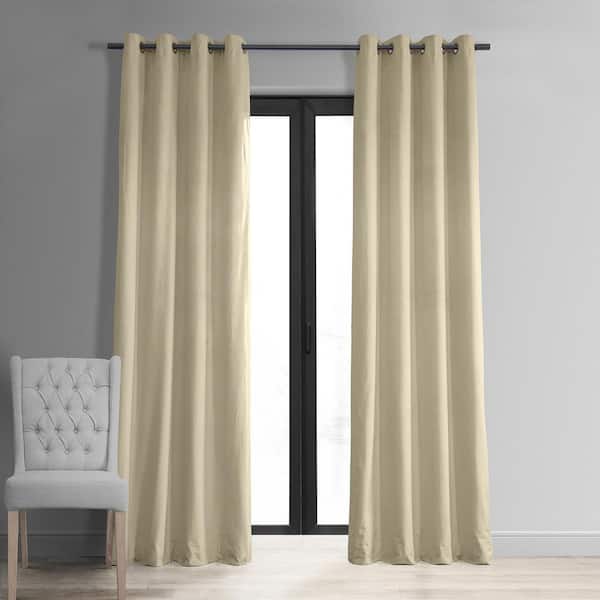 Exclusive Fabrics & Furnishings Signature Ecru Velvet Blackout Curtain - 50 in. W x 108 in. L Grommet Curtains Single Panel