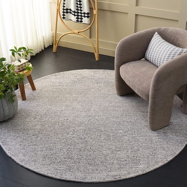 Abstract 6 ft. x 6 ft. Round Ivory/Black Modern Distressed Area Rug