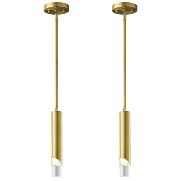 Home Lighting 30-Watt Gold Mini Modern Pendant Lights Metal Rod Ceiling Pendant Lighting for Kitchen Island, 2-Pack