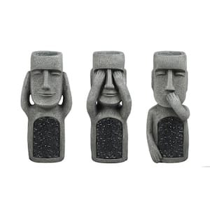 Easter Island Solar Garden Statues See, Hear, Speak No Evil (Set of 3)