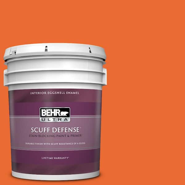 BEHR ULTRA 5 gal. #220B-7 Electric Orange Extra Durable Eggshell Enamel Interior Paint & Primer