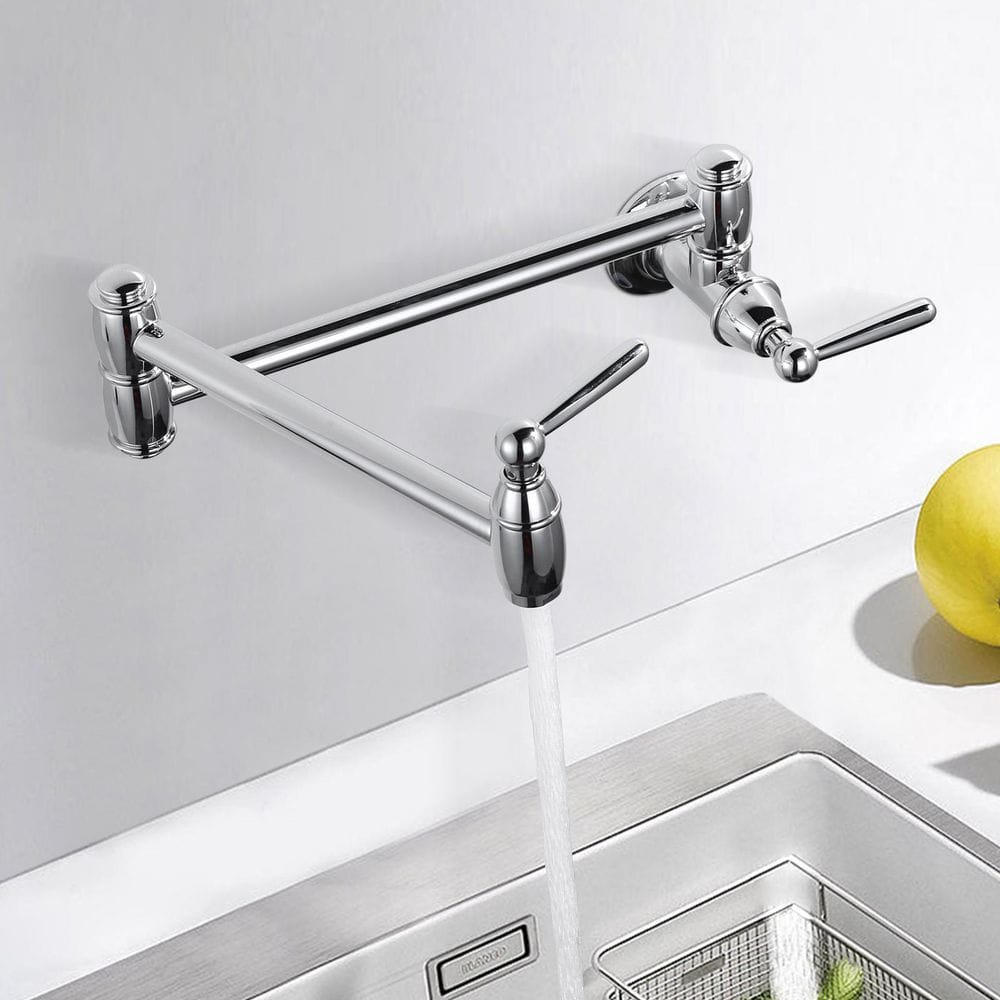 Chrome Wall-Mounted Double Handle Pot Filler Faucet