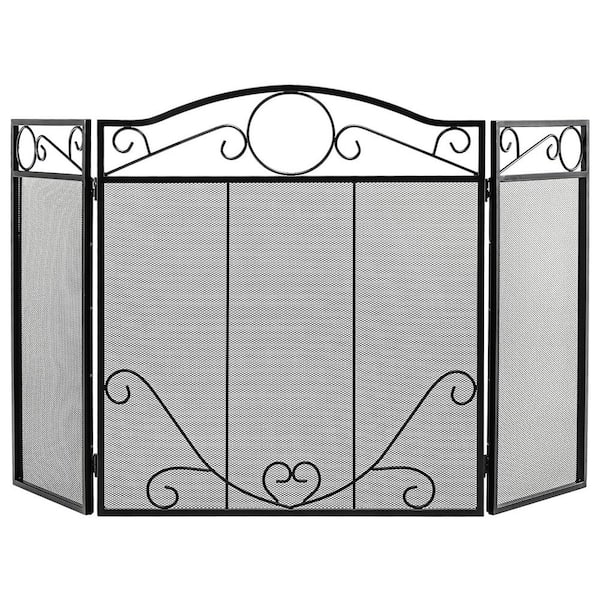 Fire Beauty Fireplace Screen with Two-Doors Large Flat Guard Screens,  Wrought Iron Mesh, Baby Safe Spark Guard Protector