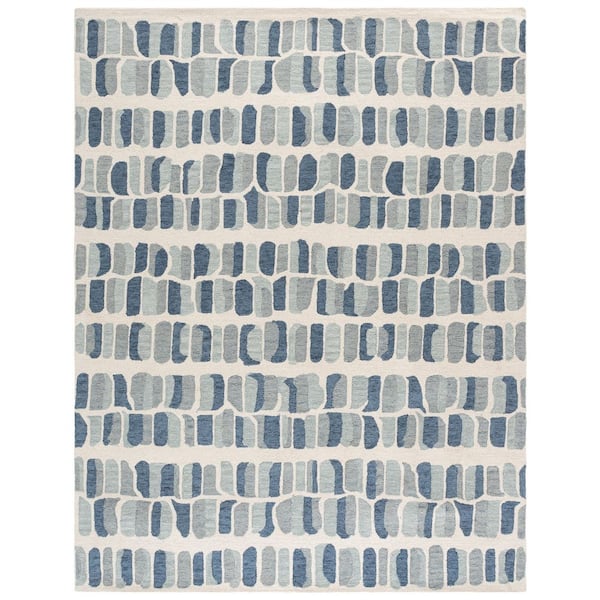 Metro 9 ft. x 12 ft. Blue/Ivory Scandinavian Organic Stripe Area Rug