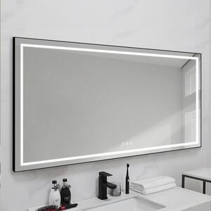 84 in. W x 48 in. H Rectangular Framed LED Antifog High Lumen Wall Mount Bathroom Vanity Mirror with Memory Function