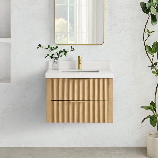 Barcelona 30 in. W x 22 in. D x 21.7 in. H Single Sink Bath Vanity in Washed Ash Grey with Pure White Quartz Stone Top