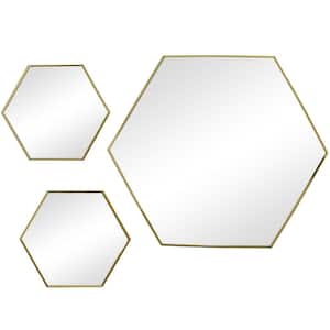 0.5 in. W x 13.77 in. H Gold Trim/Framed Hexagon Mirrors, Set of 3
