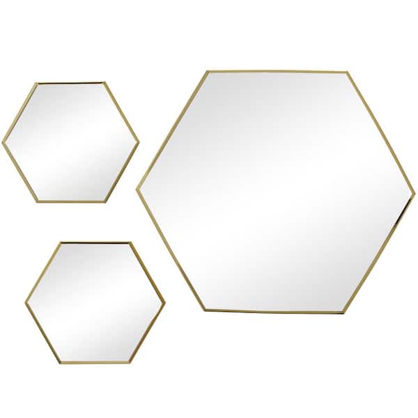 SCOTT LIVING 0.5 in. W x 13.77 in. H Gold Trim/Framed Hexagon Mirrors, Set of 3