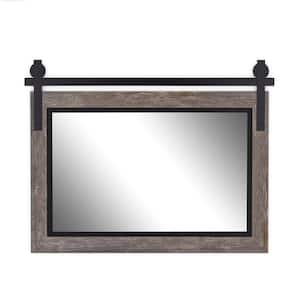 Santa Fe 42 in. W x 35 in. H Farmhouse Rustic Rectangle Framed Gray and Black Decorative Barn Door Bathroom Mirror