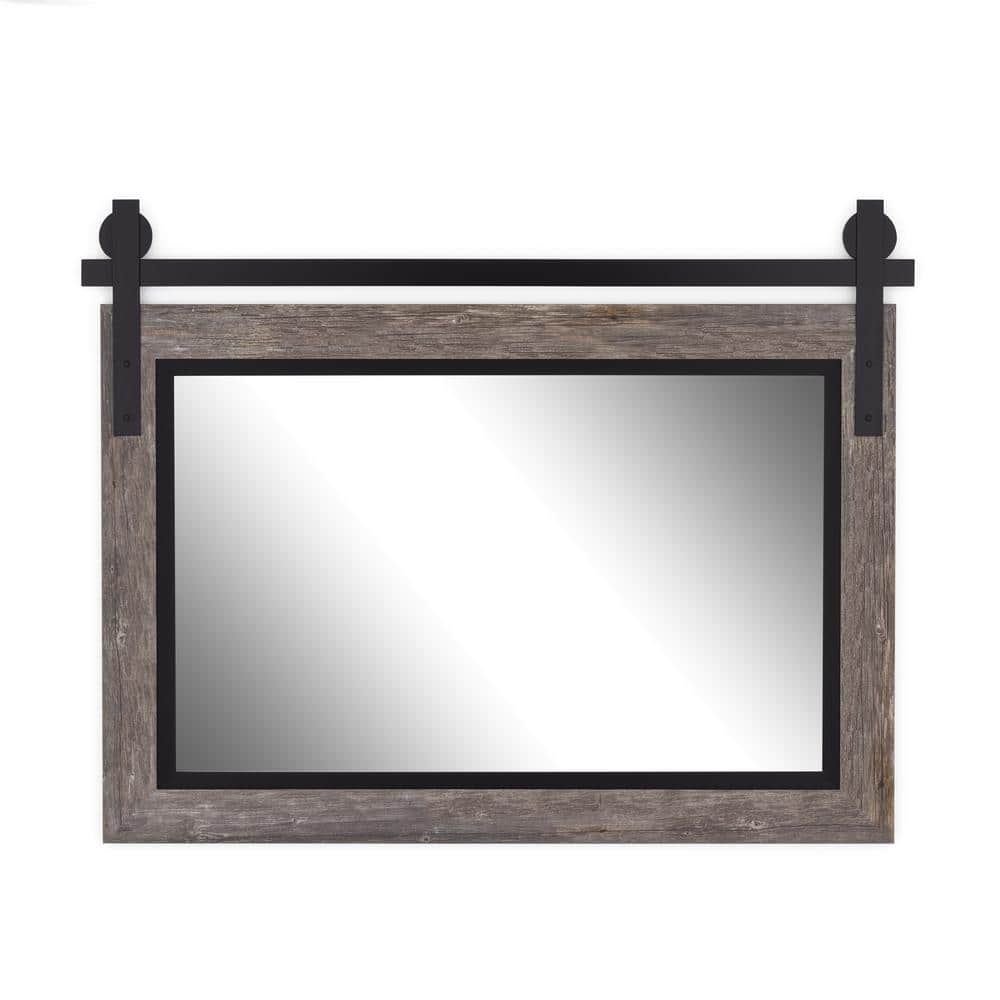 Hitchcock Butterfield Santa Fe 58 in. W x 36 in. H Farmhouse Rustic  Rectangle Framed Gray and Black Decorative Barn Door Bathroom Mirror  2585BD3658 The Home Depot