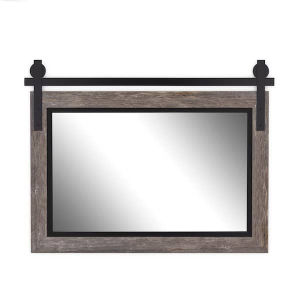 Hitchcock Butterfield Santa Fe 68 in. W x 36 in. H Farmhouse Rustic Rectangle Framed Gray and Black Decorative Barn Door Bathroom Mirror