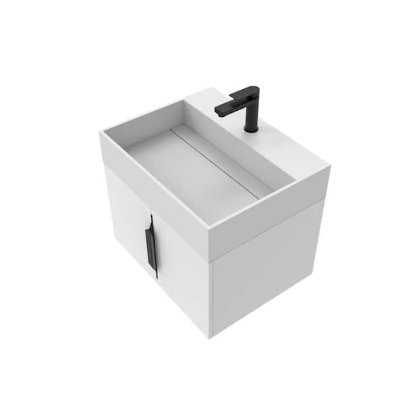 castellousa Maranon 24 in. W x 18.9 in. D x 19.25 in. H Single Sink Bath Vanity in White in Black Trim with Solid Surface White Top