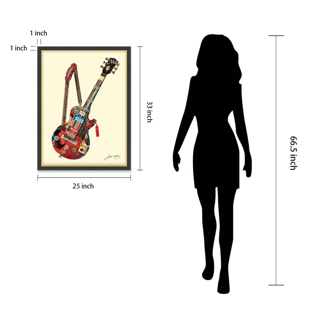 Electric Guitar Collage Art on Canvas with Black Frame